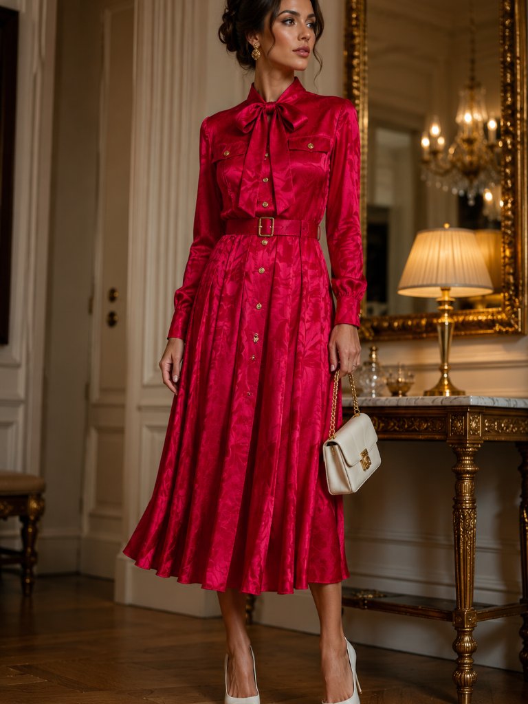 Vintage Hr Paris Milan New York 100% Silk Jacquard Dress Size 4